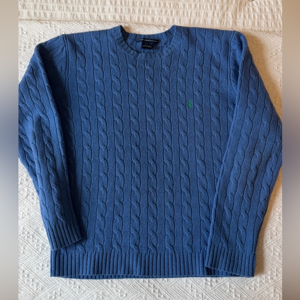 Ralph Lauren Women’s Blue Wool Crewneck Sweater L (with hole - please read)